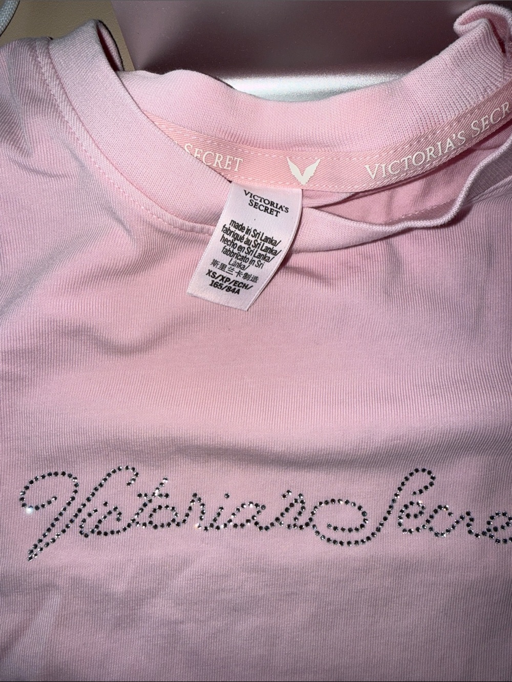 Victoria's Secret Light Pink Tee with Rhinestone Script - Picture 3 of 5
